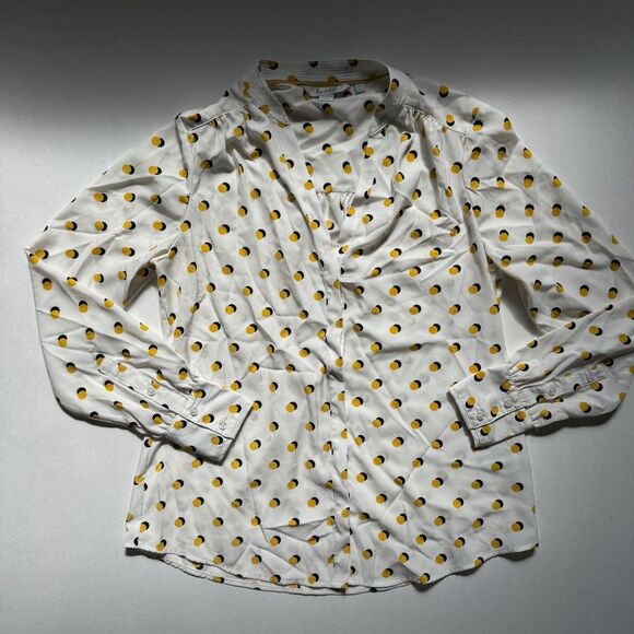 Boden Yellow Shadow Polka Dot Long Sleeve White Blouse Size 6 - Picture 2 of 6